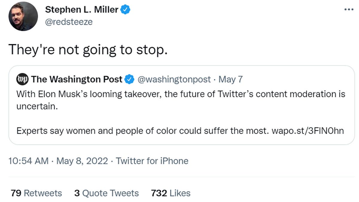 Stephen Miller tweeted "They’re not going to stop"