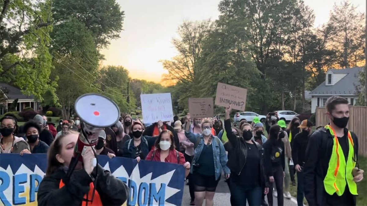 Protesters at the home of Supreme Court Justice Samuel Alito