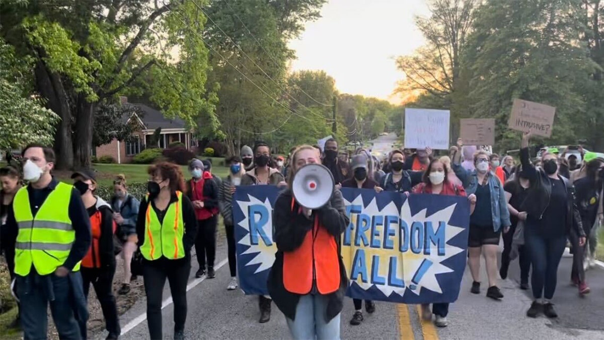 Protesters at the home of Supreme Court Justice Samuel Alito