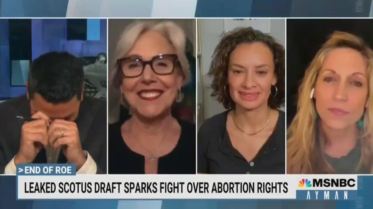 MSNBC host Ayman Mohyeldin found it hysterical on Sunday when a guest declared she wanted to "make sweet love" to whoever leaked a draft decision indicating the Supreme Court could overturn Roe v. Wade.