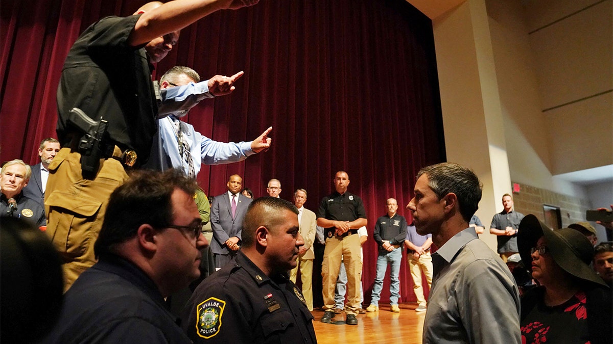 Beto O'Rourke interrupts a press conference on the Robb Elementary school shooting