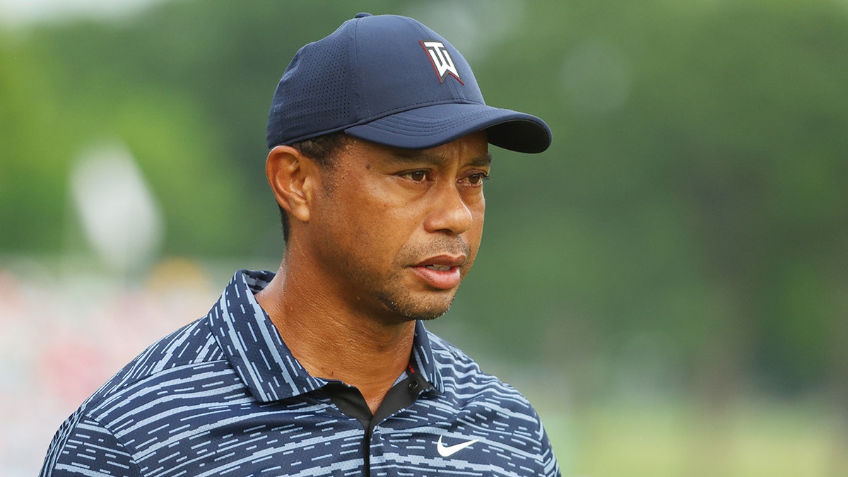 Tiger Woods stares down the 11th role at the PGA Championship
