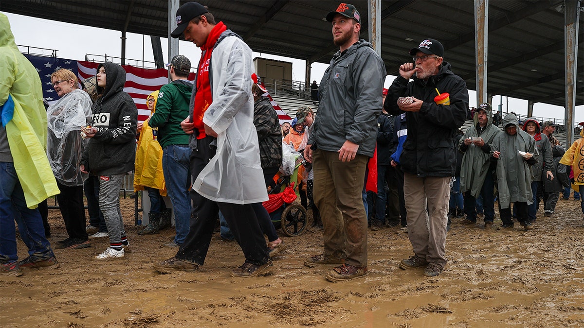 Trump supporters are seen as former President Donald Trump held a "Save America" rally despite the heavy rain and muddy field in Greensburg, Pennsylvania, May 6, 2022. (Photo by Tayfun Coskun/Anadolu Agency via Getty Images)
