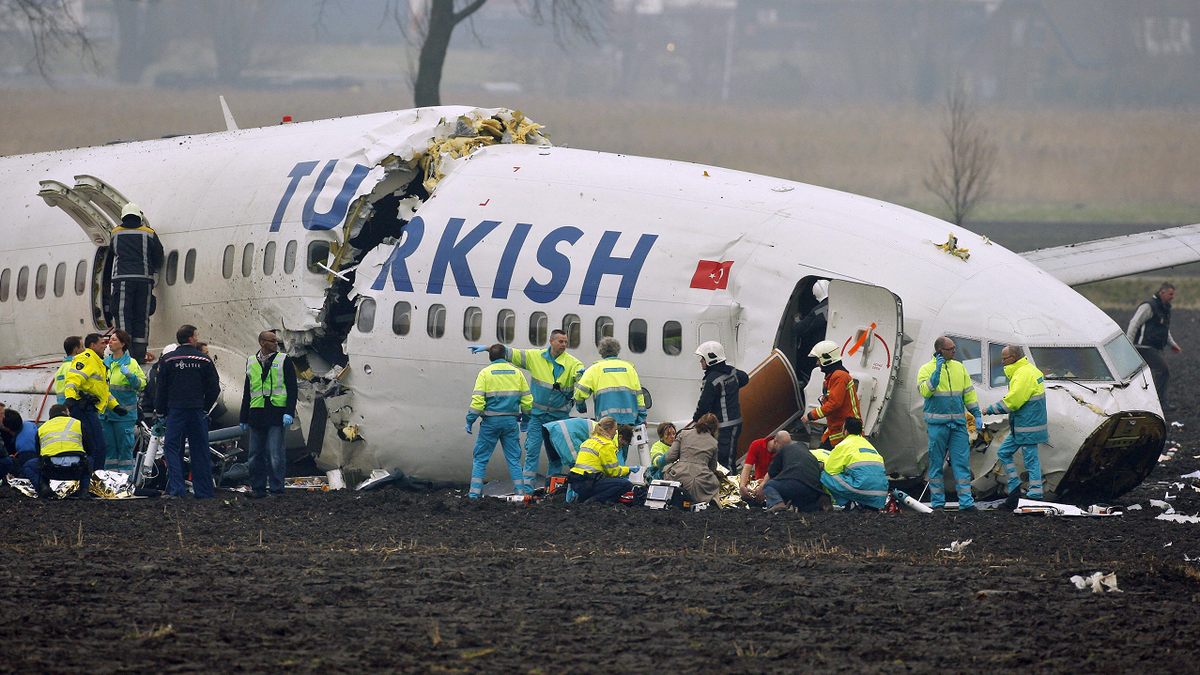 The wreckage of Turkish Airlines Flight 1951, which crashed on Feb. 25, 2009 while landing at the Schiphol airport in Amsterdam, Netherlands.