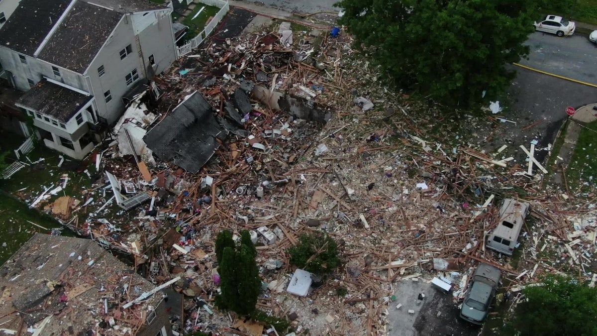 Drone shot of Pottstown, Pennsylvania house explosion