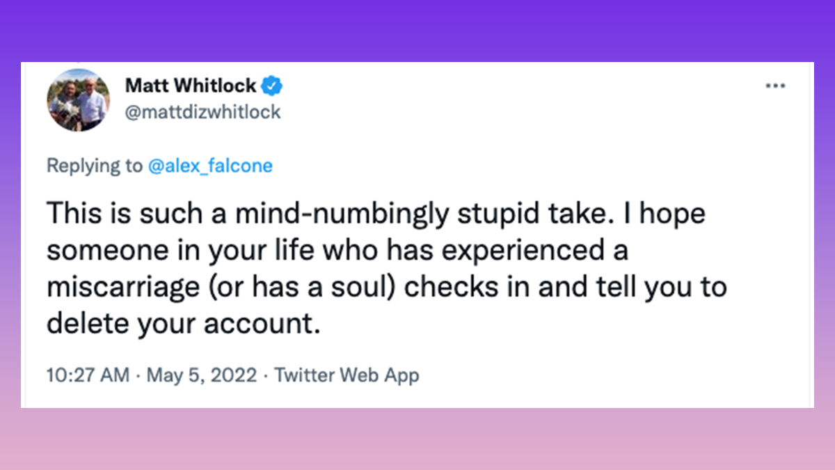 Matt Whitlock rebukes comedian for his tweet about miscarriages.
