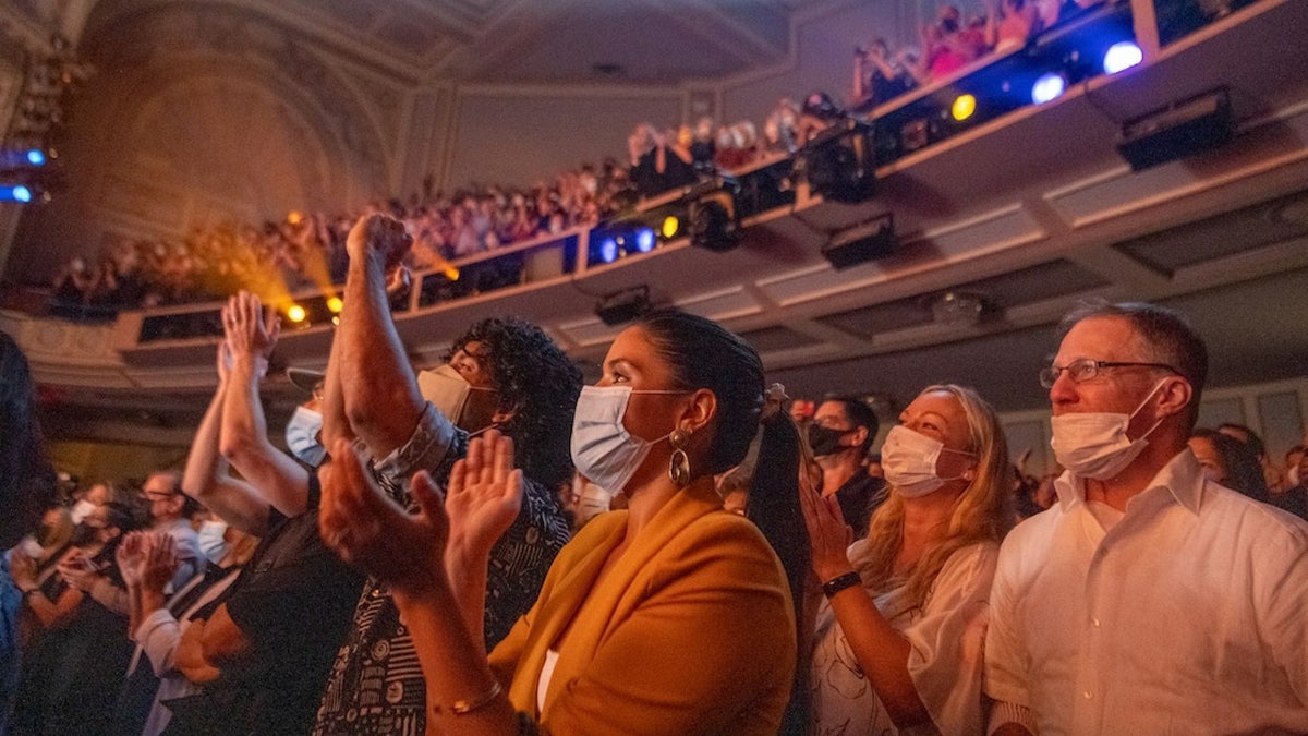 Fans applaud at a Broadway show in NYC