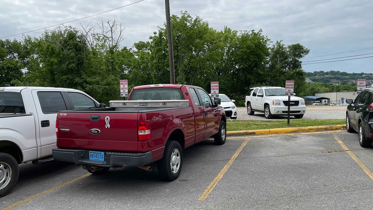 Photo shows the empty parking space presumably reserved for Vicky White, the high-ranking jail employee who fled with Casey White on April 29.