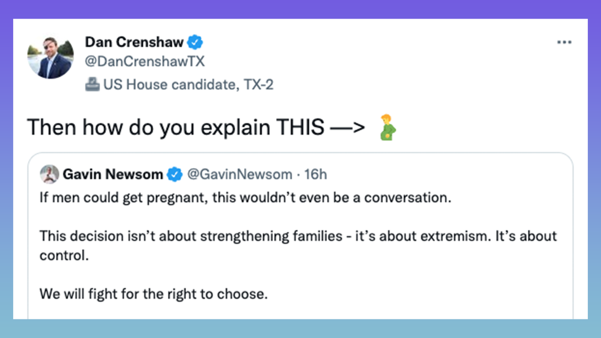 U.S. Representative Dan Crenshaw mocks Gavin Newsom on Twitter. 