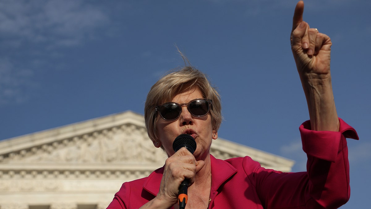 U.S. Sen. Elizabeth Warren (D-MA) speaks during a rally in front of the U.S. Supreme Court in response to the leaked Supreme Court draft decision to overturn Roe v. Wade May 3, 2022 in Washington, DC. 