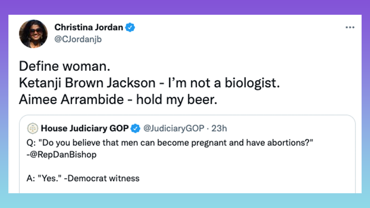 Christina Jordan mocks Arrambide for saying men can have abortions