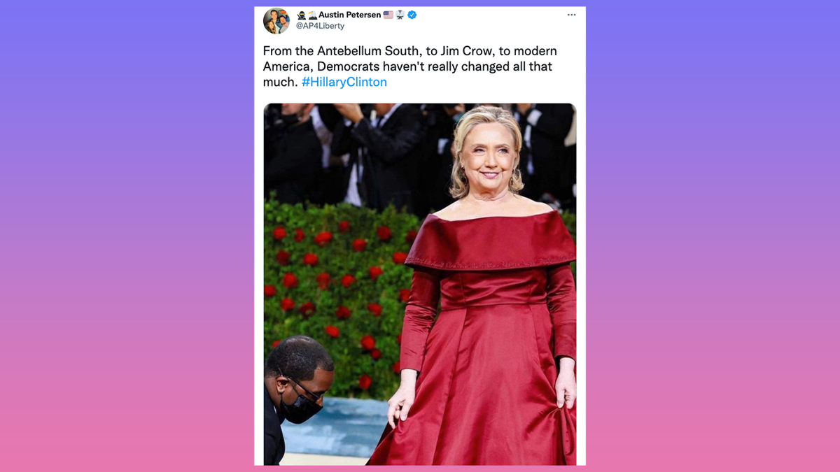 Conservative radio host Austin Petersen mocks Hillary Clinton's Met Gala appearance.