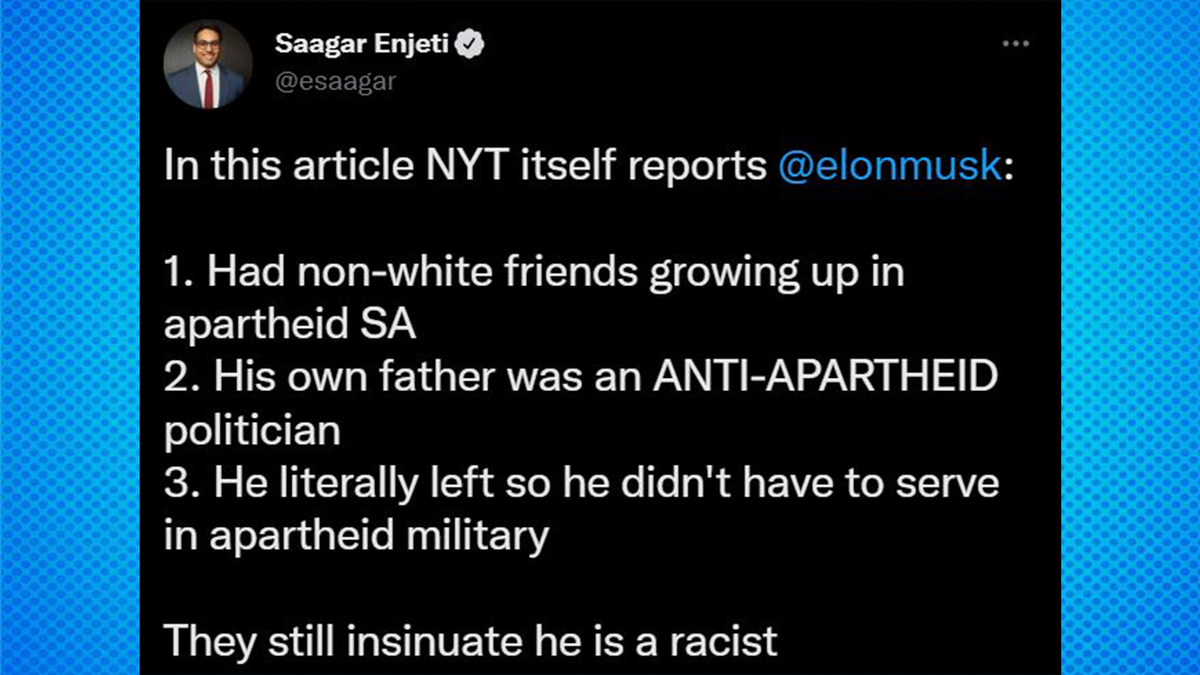 Breaking Points co-host Saagar Enjeti similarly pushed back on The New York Times for their reporting on tech billionaire Elon Musk.?