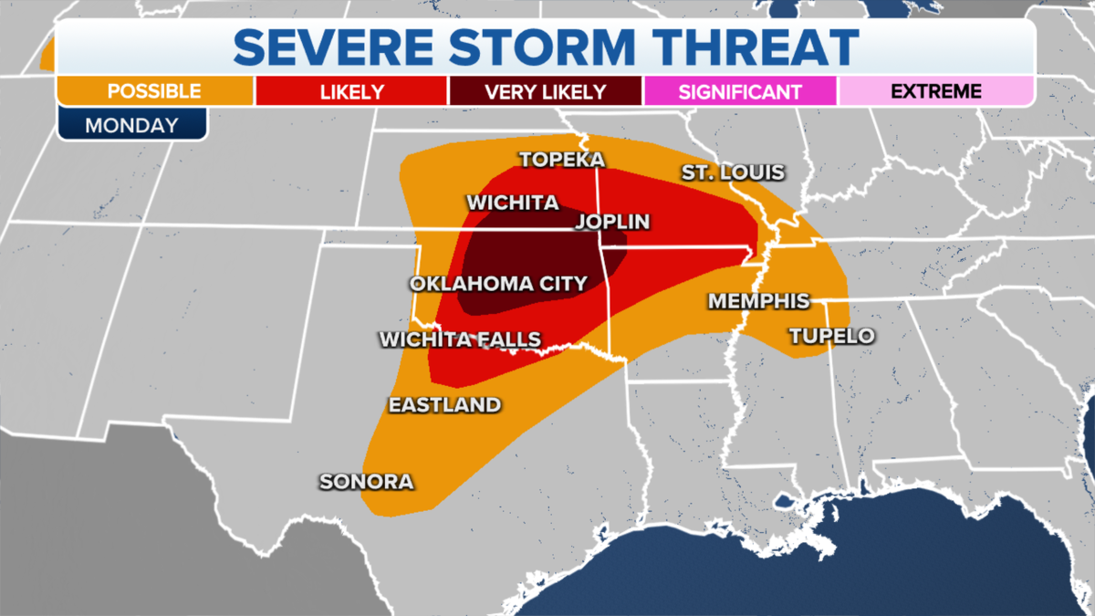 The severe weather threat for Monday.