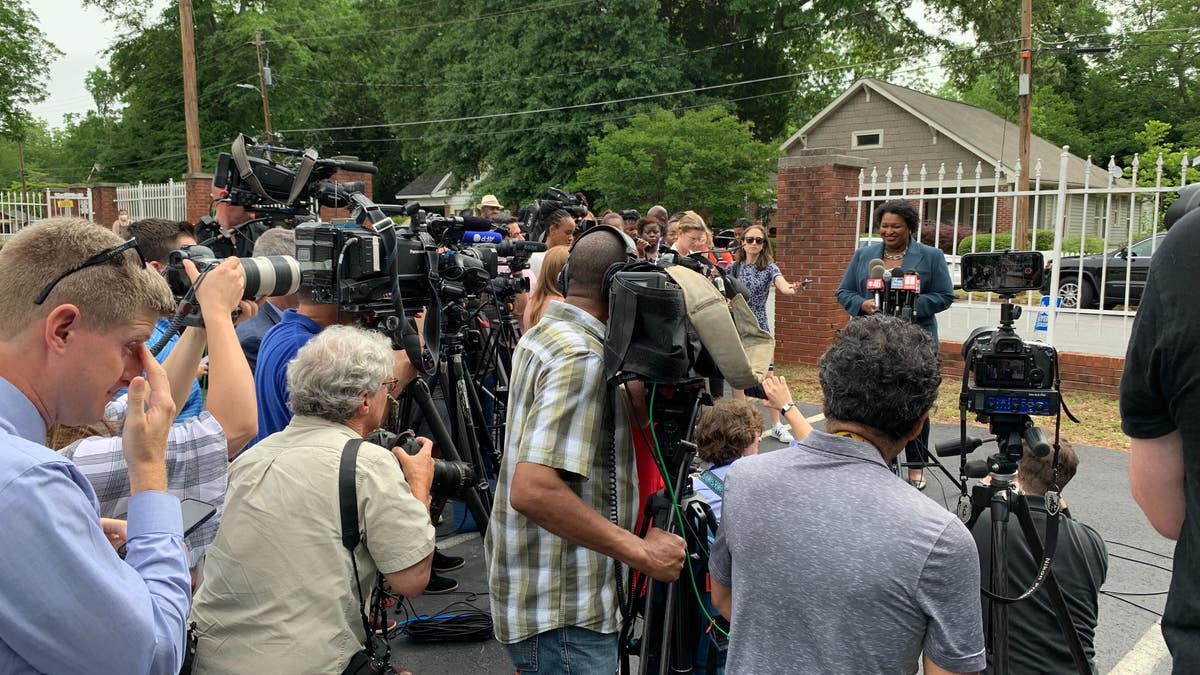 Stacey Abrams gives speech during Georgia's primary election