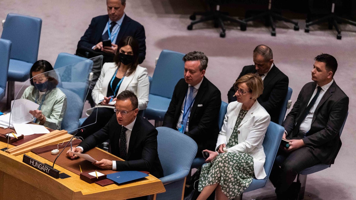 Péter Szijjártó speaks at the UN Security Council