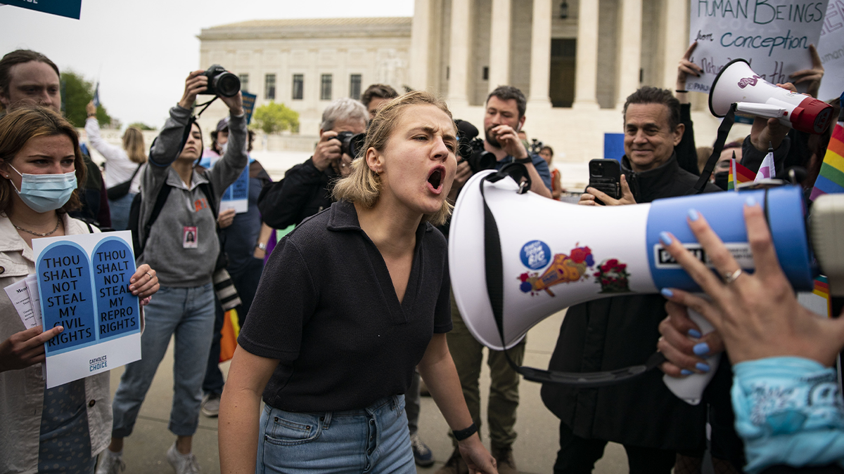Pro-life and pro-choice demonstrators during a protest outside the U.S. Supreme Court in Washington, D.C., U.S., on Tuesday, May 3, 2022.