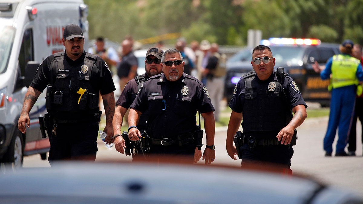 Police outside Robb Elementary School Texas school shooting 