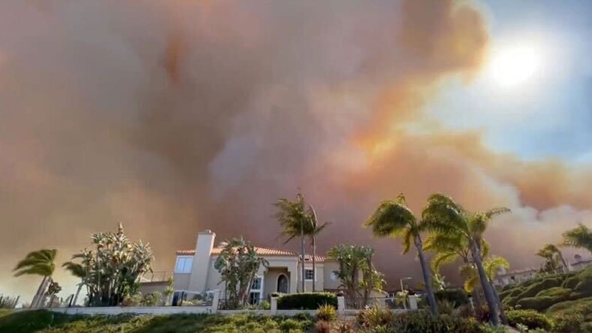 Smoke from a wildfire rises above a residential area in Laguna Niguel, Orange County, California, U.S. May 11, 2022 in this picture obtained from social media.
