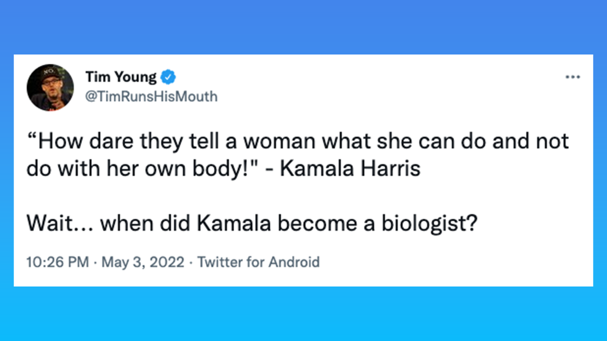 Tim Young mock's VP Kamala Harris' speech defending women's right to abortion.