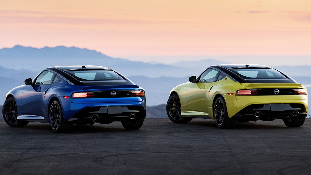 Blue and yellow Nissan Z cars