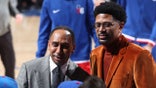 PHILADELPHIA, PA - DECEMBER 11: Analysts' Jalen Rose and Stephen A. Smith pose for a photo during the game between the Golden State Warriors and the Philadelphia 76ers on December 11, 2021 at the Wells Fargo Center in Philadelphia, Pennsylvania.