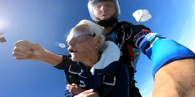 Raymode Sullivan chose to skydive for her 100th birthday. A professional instructor from Skydive Sebastian helped her complete that milestone goal over Port St. Lucie, Florida.
