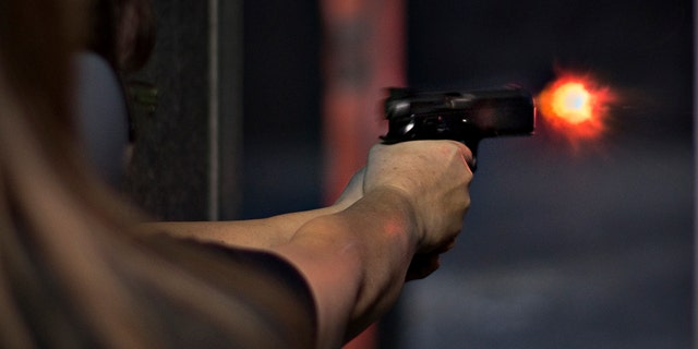 A visitor of DVC Indoor Shooting Centre fires a pistol on their range in Port Coquitlam, British Columbia March 22, 2013.