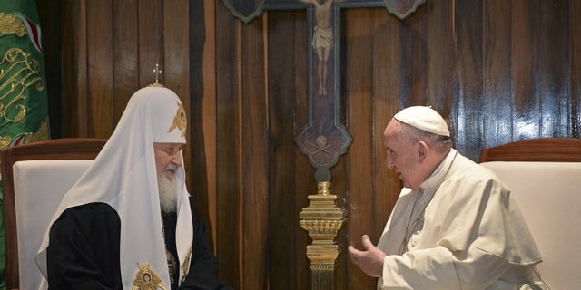 Pope Francis and Russian Orthodox Patriarch Kirill meet in Havana on February 12, 2016.