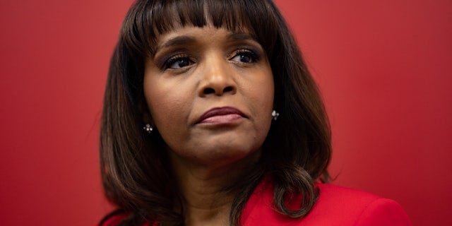 Kathy Barnette, U.S. Republican Senate candidate for Pennsylvania, listens to questions during an interview following the Pennsylvania Senate GOP primary debate in Harrisburg, Pennsylvania, U.S., April 25, 2022. REUTERS/Hannah Beier