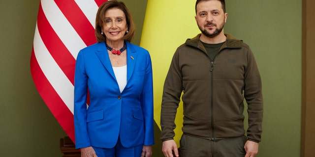 Ukraine President Volodymyr Zelenskyy and U.S. House Speaker Nancy Pelosi, D-Calif., pose for a picture before their meeting in Kyiv, Ukraine, April 30, 2022.