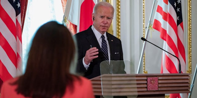 U.S. President Joe Biden speaks while attending a news conference at Akasaka guest house, in Tokyo, Japan, May 23, 2022.