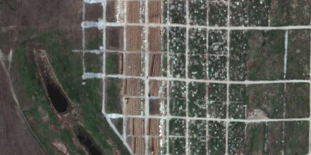 Maxar Technologies satellite photo of the Starokrymske Cemetery in Mariupol, Ukraine