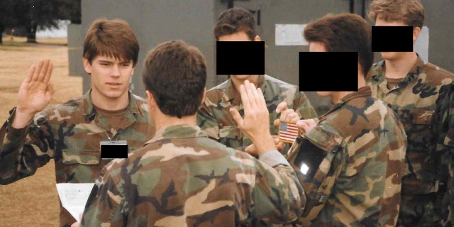 A young Tom Satterly (far left) is shown reenlisting with his team "in an undisclosed overseas location," as he noted in his book, "All Secure."