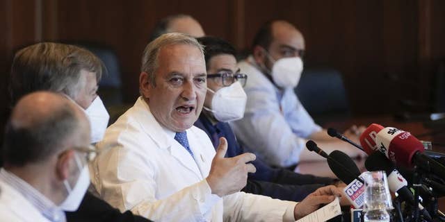 Spallanzani infectious disease hospital director Francesco Vaia talks to reporters during a press conference, in Rome, Friday, May 20, 2022.