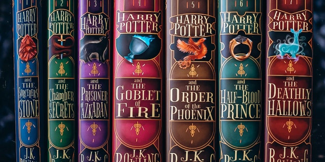 O3 Books' original dust jacket designs for J.K. Rowling's "Harry Potter" book series are shown here. (Pathik Oza/O3 Books)