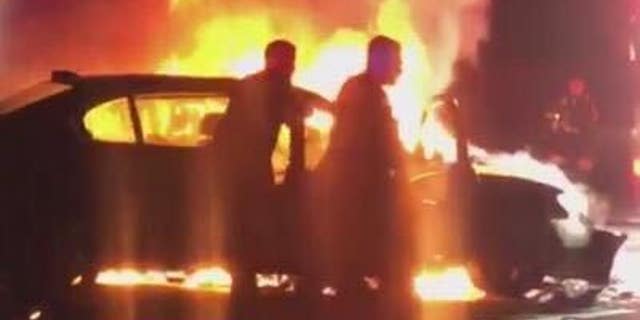 A San Francisco man was rescued from a burning car in the Vallejo neighborhood Wednesday night.