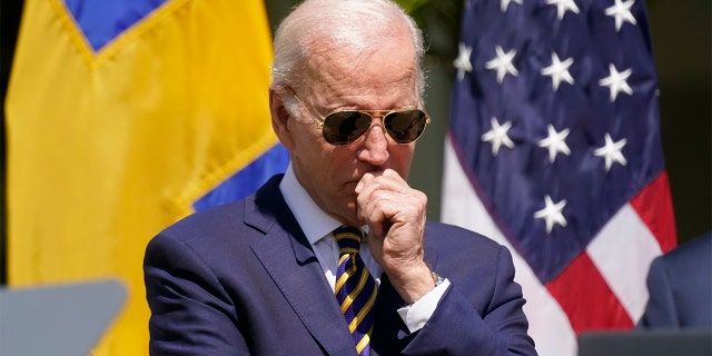 President Biden listens as Swedish Prime Minister Magdalena Andersson speaks in the Rose Garden of the White House in Washington, Thursday, May 19, 2022, also with Finnish President Sauli Niinisto. (AP Photo/Andrew Harnik)
