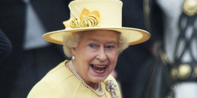 Queen Elizabeth departing Westminster Abbey following the royal wedding of her grandson, Prince William, and Kate Middleton.