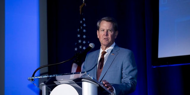 Georgia Gov. Brian Kemp speaks at the Georgia Ports Authority 2022 State of the Port address on Feb.24. Former President Donald Trump has spent months attacking Republican incumbents Gov. Brian Kemp and Secretary of State Brad Raffensperger. He blames both men for not working hard enough to overturn his narrow loss in 2020 presidential election. 
