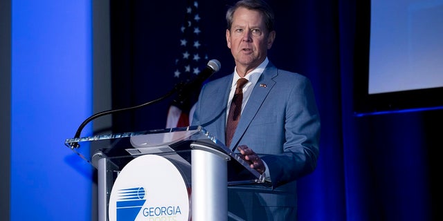 Georgia Gov. Brian Kemp speaks at the Georgia Ports Authority 2022 State of the Port address on Feb.24. Former President Donald Trump has spent months attacking Republican incumbents Gov. Brian Kemp and Secretary of State Brad Raffensperger. He blames both men for not working hard enough to overturn his narrow loss in 2020 presidential election. 