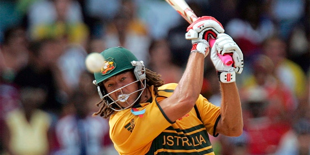 Australia's batsman Andrew Symonds bats during the Cricket World Cup final between Australia and Sri Lanka at the Kensington Oval in Bridgetown, Barbados, April 28, 2007. 