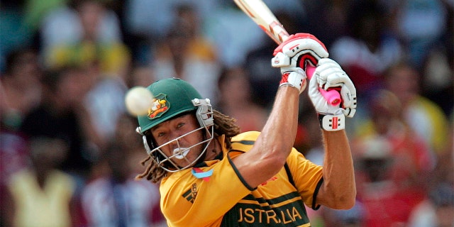 Australia's batsman Andrew Symonds bats during the Cricket World Cup final between Australia and Sri Lanka at the Kensington Oval in Bridgetown, Barbados, April 28, 2007.