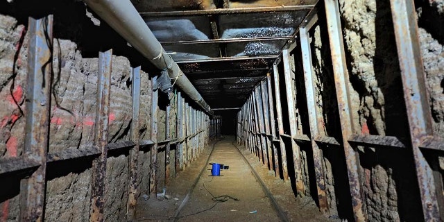 This undated photo provided by Homeland Security Investigations shows the inside of a cross border tunnel between Mexico's Tijuana into the San Diego area. (Homeland Security Investigations via AP)