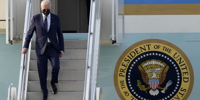 U.S. President Joe Biden, disembarks from Air Force One on his arrival at Osan Air Base in Pyeongtaek, South Korea, Friday, May 20, 2022.