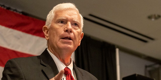 Mo Brooks speaks to supporters at his watch party for the Republican nomination for U.S. Senator of Alabama at the Huntsville Botanical Gardens, Tuesday, May 24, 2022, in Huntsville, Ala.