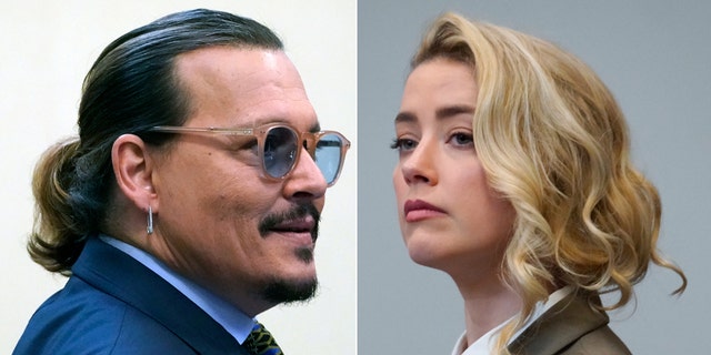 A photo combination of Amber Heard and Johnny Depp in court May 23, 2022.