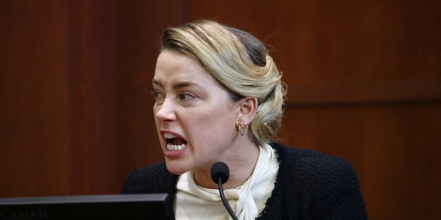 Amber Heard testifying May 5, 2022, against ex-husband Johnny Depp.