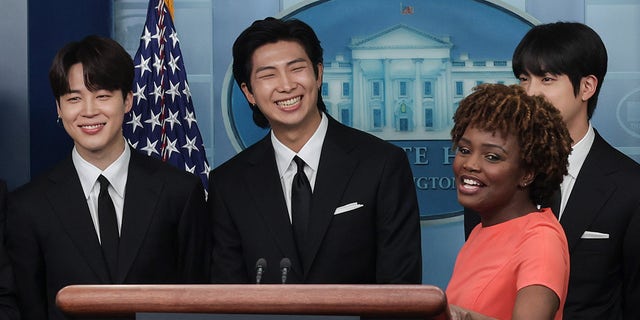 Press secretary Karine Jean-Pierre began the briefing by welcoming BTS as "special guests" to the briefing room. 