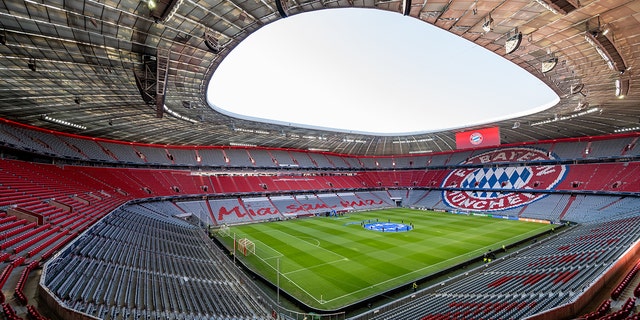 A general view of the Allianz-Arena on March 22, 2022, in Munich, Germany.